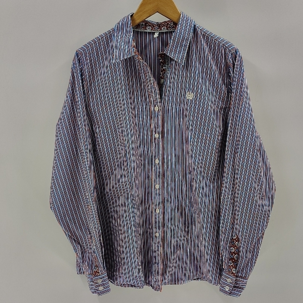 Cinch Button Up Size XXL Blue Orange Stripe Western Long Sleeve Top
